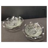 2 Vintage Herringbone & Iris Ruffle Bowls