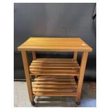 3 Level Vintage Wood Rolling Kitchen Cart