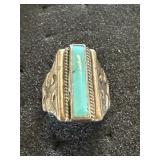 Mens Silver Turquoise Navajo Ring Size 11