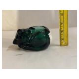 Heavy Cat Emerald Green Glass Votive Holder