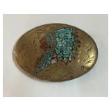 Turquoise & Coral Native American Belt Buckle