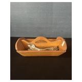 Wooden Flatware Holder & Contents