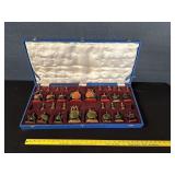 Antique Hand Carved Asian Chess Set Pieces