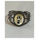 Vintage Navajo Signed Kachina Cuff Bracelet