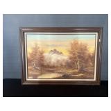 Large Signed Oil on Canvas Fall Mountains