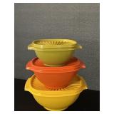 3 Vintage Harvest Tupperware Bowls W/ Lids