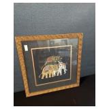 Vintage Montri Painted Print on Silk Elephants
