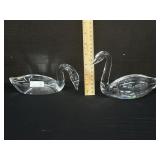 Pair of Heavy Crystal Glass Swans