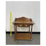 Vintage Oak Washstand W/ Brass Towel Bars