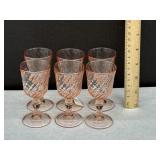 6 Vintage Pink Depression Swirl Liquor Stems
