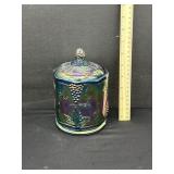 Indiana Blue Carnival Glass Canister Harvest Grape