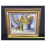 Vintage Oil Painting Yellow Calla Lillies Gloria