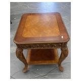 French Style Carved Wood End Table W/ Curved Legs
