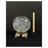 Large Vintage Rose Bowl on Brass Stand