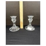2 Crystal Glass Candlestick Holders