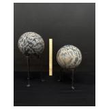2 Vintage Heavy Marble Balls on Stands