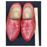 Vintage Hand Carved Red Dutch Clogs
