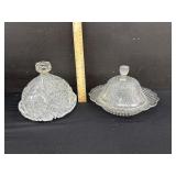 2 Vintage Covered Glass Butter or Cheese