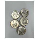 5 90%o Silver 1964 Kennedy Half Dollars Mint Cond