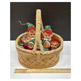 Lot of Vintage Knee Hugger Elves in Basket