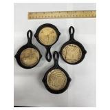 4 Mini John Wright Amish Cast Iron Skillet Decor
