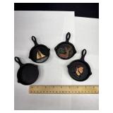 4 Mini John Wright Amish Cast Iron Skillet Decor