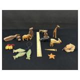 Large Lot of Vintage Wooden Figures Toys