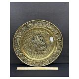 Vintage Embossed Brass Wall Plate Galleon Ship