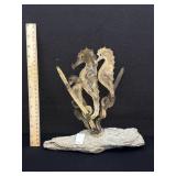 Old Metal Seahorse Sculpture on Driftwood Base