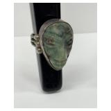 Antique Mayan Carved Jade Sterling Ring Size 5
