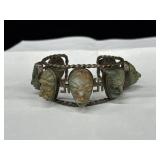 Antique Mayan Carved Jade Sterling Cuff Bracelet