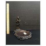 Vintage Wood Carved Boy Fishing Catch All Dish