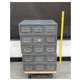Vintage Metal 15 Drawer Industrial Cabinet Wheels