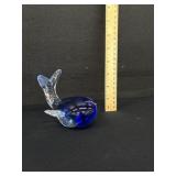 Vintage Blue Art Glass Whale Paperweight