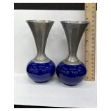 Vintage Holland Ucagco Cobalt & Metal Vases