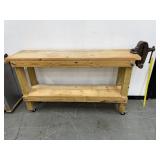 Large Heavy Duty Mobile Workbench W/Antique Vise