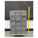 Vintage Metal15 Drawer Industrial Cabinet Wheels