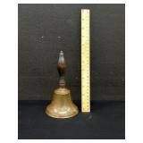 Vintage Brass School Bell With Wooden Handle