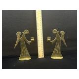 2 Vintage Brass Angel Candle Holders