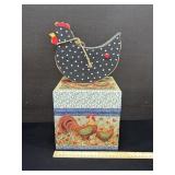 Vintage Wood Hen With Decorative Box