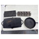 4 Cast Iron Pieces Skillet #8 Cornbread, Grill