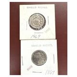 2 Shield Nickels 1860