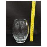 Heavy Thick Crystal Etched Vase