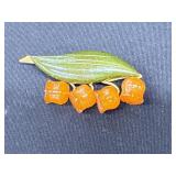 Vintage Soviet Baltic Amber Lily of Valley Brooch