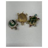 3 Vintage Turtle Brooches