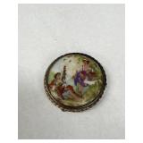 Vintage Limoges France Porcelain Sterling Brooch