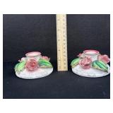 1950's Pair Of Commodore Rose Candle Holders