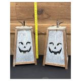 2 Metal & Wood Jack-O-Lanterns Lighted 18'