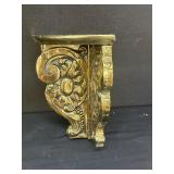 Antique Crafted Brass & Wood Corner Shelf