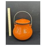 1960's Orange Enameled Pot Cauldron